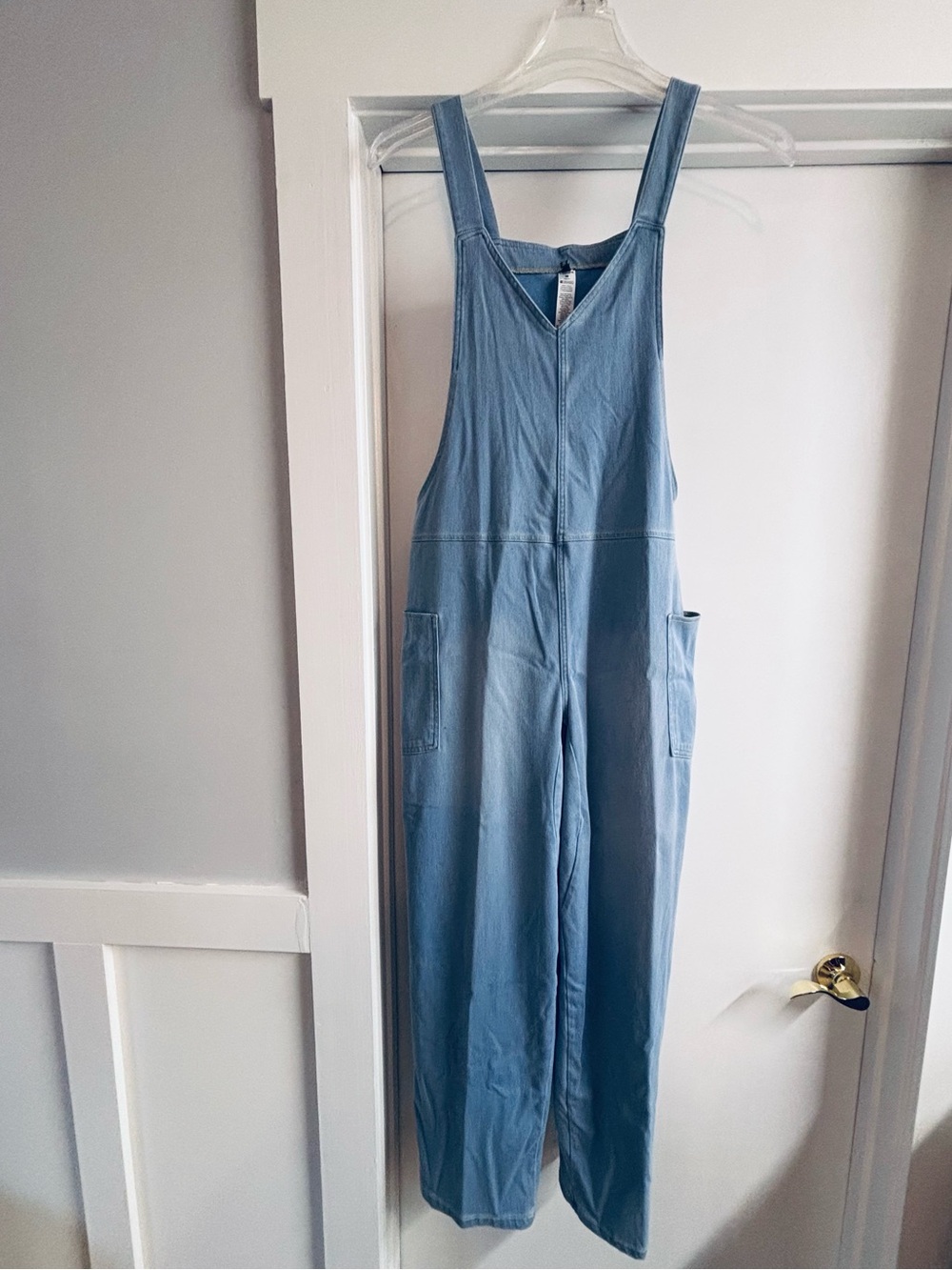 Halara Flex V Neck Pocket Washed Denim Casual Overalls Comfy Size Medium